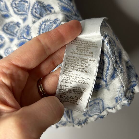 J. Crew Short Sleeve Linen Blend Pajama Set Bouquet Block Print Women's Large - Picture 6 of 13